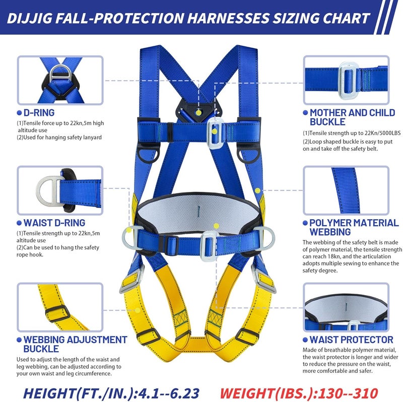 DIJJIG Universal Full Body Fall Protection Safety Harness with Dorsal D-Ring and Mating Buckle Legs，roofing harness construction harness ANSI/ASSP Compliant,internal Shock Absorbing landyard&Hook - Image 3